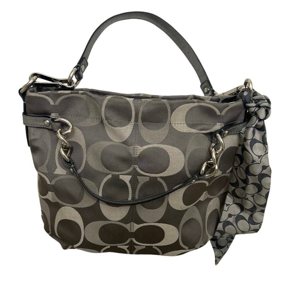 Y2K Coach Brooke Op Art Logo Mania Slouchy Hobo Bag Gray/Brown Metallic F17673